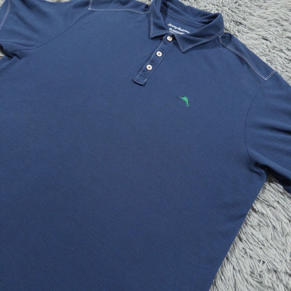 Tommy Bahama Shirt XXL Blue Green Polo Island Zone Marlin Logo Pima Cotton Mens